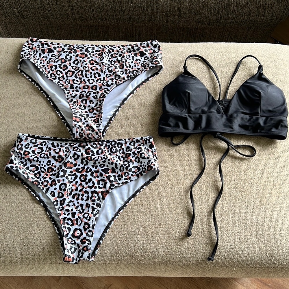 Shein black bikini top with leopard bottoms M/L
